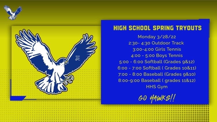 Spring Sports Tryout Schedule for 3/28